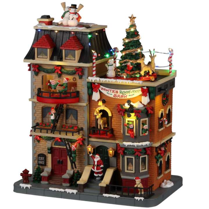 Het Lemax Santa's Wonderland Santa's Rooftop Bash kersthuisje