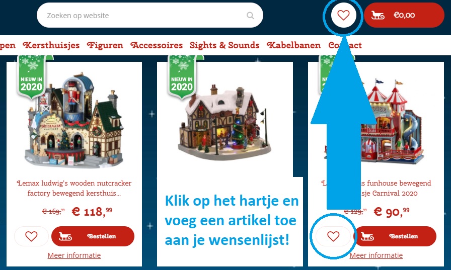 Wishlist functie kersthuisje.nu