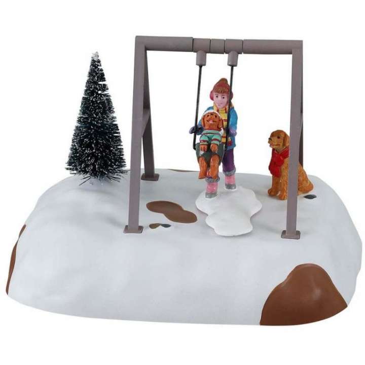 Lemax puppy gets a swing ride kerstdorp figuur nieuw in 2021