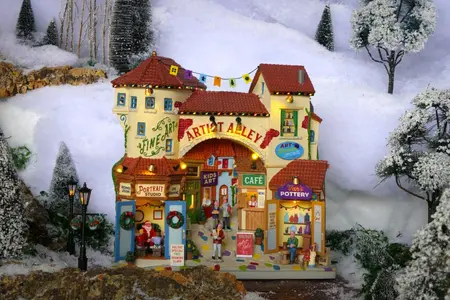 Lemax artist alley verlichte facade Caddington Village 2024 - afbeelding 2
