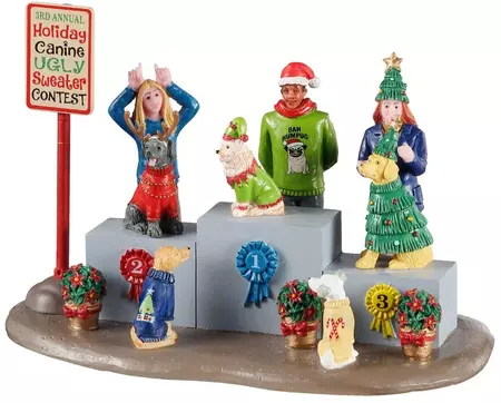 Lemax canine holiday sweater contest kerstdorp tafereel Caddington Village 2021 - afbeelding 1