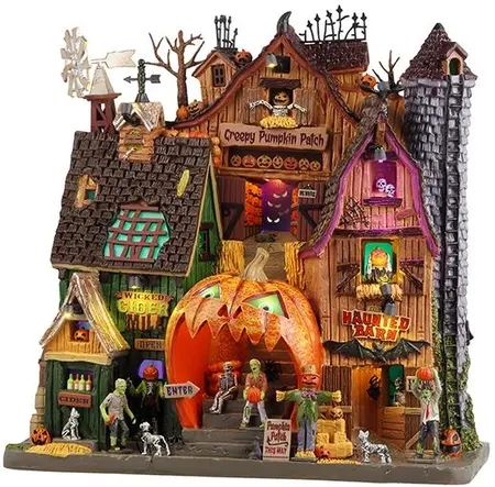 Lemax creepy pumpkin patch verlichte facade Spooky Town 2025