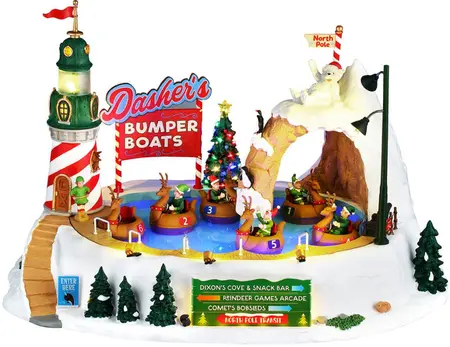 Lemax dasher's bumper boats bewegende attractie Santa's Wonderland 2026
