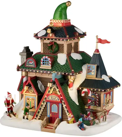 Lemax elwood's elf lodge verlicht kersthuisje Santa's Wonderland 2025 - afbeelding 2