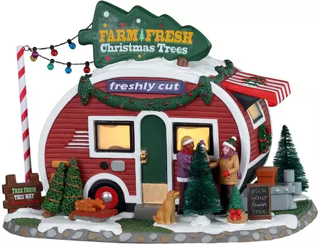 Lemax farm fresh christmas trees verlicht kersthuisje Vail Village 2023 - afbeelding 1