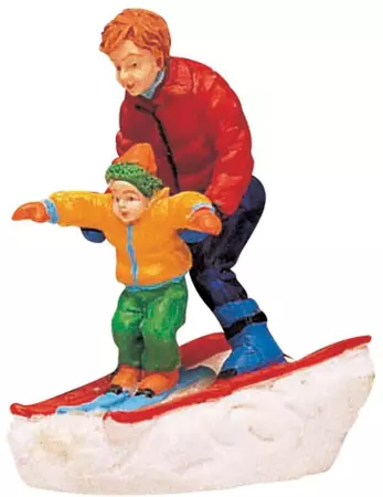 Lemax father & son skiing kerstdorp figuur type 2 Vail Village 1996