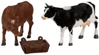 Lemax feeding cow & bull s/3 kerstdorp figuur type 3 Harvest Crossing 2001