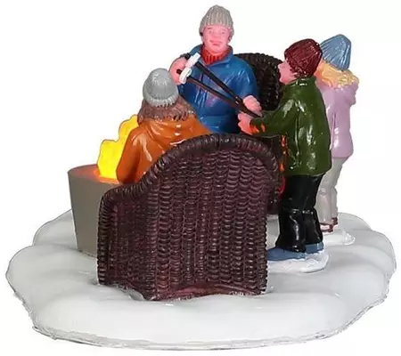Lemax fire pit verlicht kerstdorp tafereel Vail Village 2017 - afbeelding 2