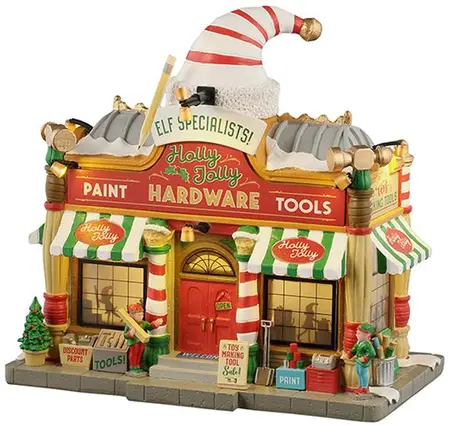 Lemax holly jolly hardware verlicht kersthuisje Santa's Wonderland 2025 - afbeelding 1