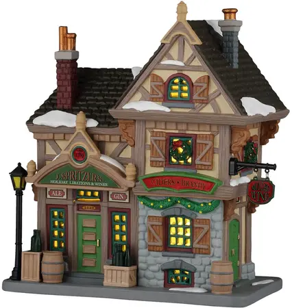 Lemax j. spritzer's holiday libations and wines verlicht kersthuisje Caddington Village 2026 - afbeelding 1