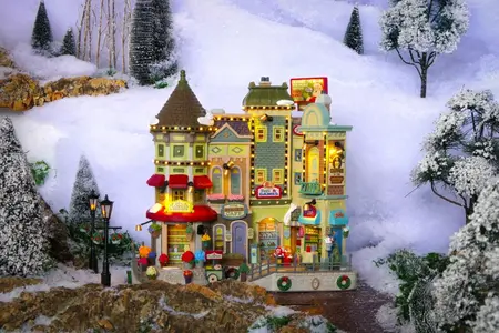 Lemax jingle bell bazaar verlichte facade Caddington Village 2024 - afbeelding 2
