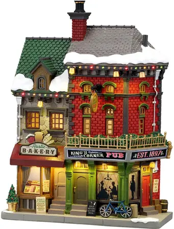 Lemax king's corner pub verlichte facade Caddington Village 2026