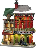 Lemax king's corner pub verlichte facade Caddington Village 2026