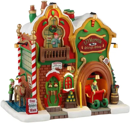 Lemax li'i murph's sleigh shop verlicht kersthuisje Santa's Wonderland 2024 - afbeelding 1