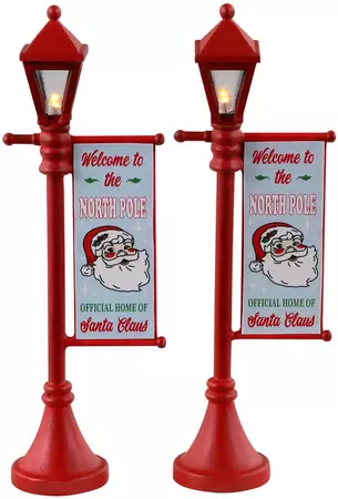 Lemax north pole lamppost, set of 2 verlichte straatlantaarn Santa's Wonderland 2023