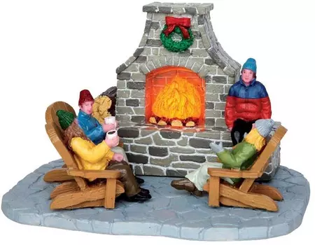 Lemax outdoor fireplace verlicht kerstdorp tafereel Vail Village 2014 - afbeelding 1