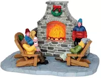 Lemax outdoor fireplace verlicht kerstdorp tafereel Vail Village 2014 - afbeelding 2