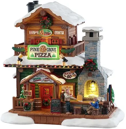 Lemax pine grove pizza verlicht kersthuisje Vail Village 2025 - afbeelding 1