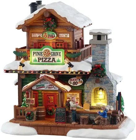 Lemax pine grove pizza verlicht kersthuisje Vail Village 2025 - afbeelding 2