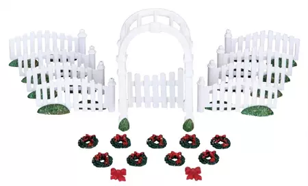 Lemax plastic arbor & picket fences w/decorations s/20 kerstdorp accessoire 2010