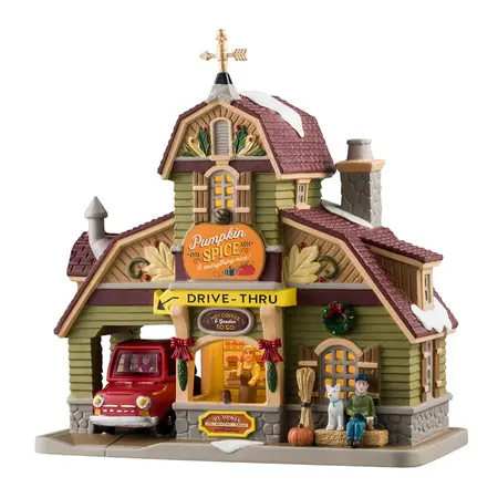 Lemax pumpkin spice & everything nice coffee shop verlicht kersthuisje Harvest Crossing 2024 - afbeelding 1