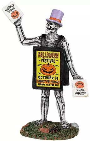 Lemax sandwich board skeleton halloween figuur Spooky Town 2022