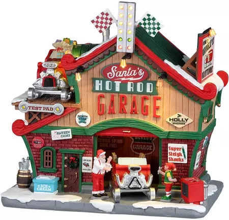 Lemax santa’s hot rod garage verlicht kersthuisje Santa's Wonderland 2022 - afbeelding 1