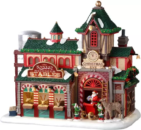 Lemax santa's reindeer stables verlicht kersthuisje Santa's Wonderland 2023 - afbeelding 1