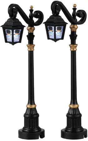 Lemax skeleton deco lamp, set of 2 verlichte straatlantaarn Spooky Town 2022