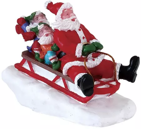 Lemax sledding with santa kerstdorp figuur type 4 Santa's Wonderland 2018