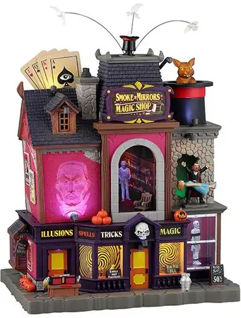 Lemax smoke & mirrors magic shop bewegend huisje Spooky Town 2025
