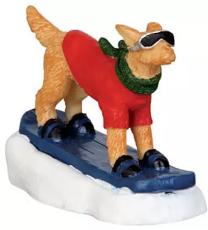 Lemax snowboarding dog kerstdorp figuur type 1 Vail Village 2014 - afbeelding 1