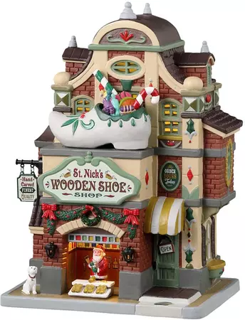 Lemax st. nick's wooden shoe shop verlicht kersthuisje Caddington Village 2023 - afbeelding 1