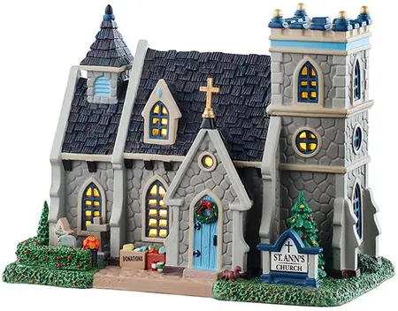 Lemax st. oswald's church verlicht kersthuisje Caddington Village 2025 - afbeelding 1