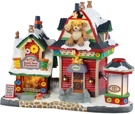 Lemax teddy bear factory verlicht kersthuisje Caddington Village 2025 - afbeelding 2