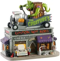 Lemax the creature´s custom hot rod shop, b/o led verlicht huisje Spooky Town 2020 - afbeelding 1