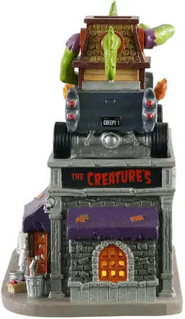 Lemax the creature´s custom hot rod shop, b/o led verlicht huisje Spooky Town 2020 - afbeelding 3