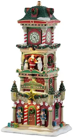 Lemax the village square clock tower verlicht kersthuisje Santa's Wonderland 2025 - afbeelding 1