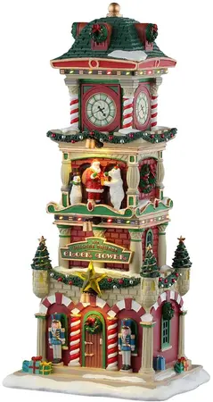 Lemax the village square clock tower verlicht kersthuisje Santa's Wonderland 2025 - afbeelding 2