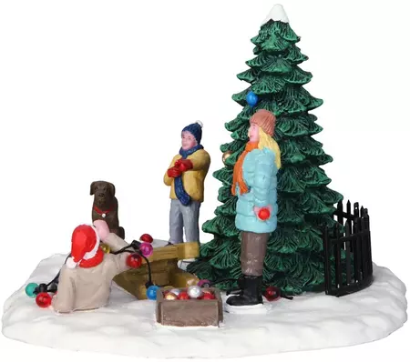 Lemax tree trimming trouble kerstdorp tafereel Vail Village 2015 - afbeelding 2