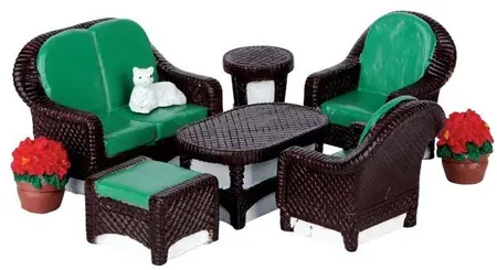 Lemax wicker lawn set, s/8 kerstdorp tafereel 2016