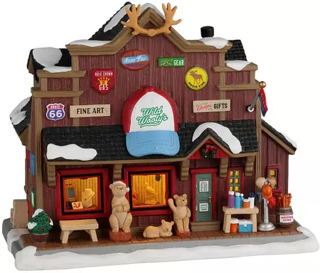 Lemax wild wooly's gift shop verlicht kersthuisje Vail Village 2022 - afbeelding 1