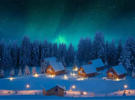 My Village achtergrond canvas LED noorderlicht 76x56cm multi color - afbeelding 1