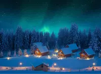 My Village achtergrond canvas LED noorderlicht 76x56cm multi color - afbeelding 1