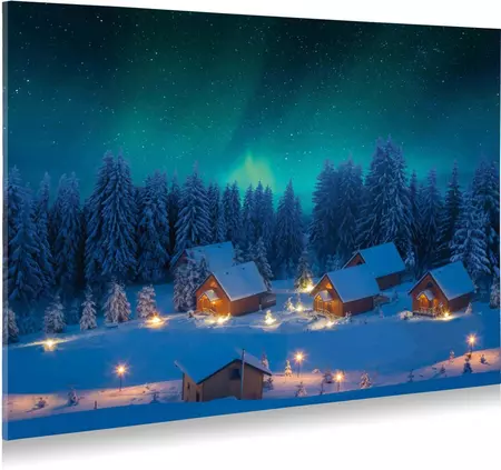 My Village achtergrond canvas LED noorderlicht 76x56cm multi color - afbeelding 2