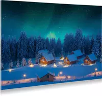 My Village achtergrond canvas LED noorderlicht 76x56cm multi color - afbeelding 2