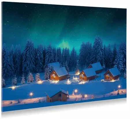 My Village achtergrond canvas LED noorderlicht 76x56cm multi color - afbeelding 3